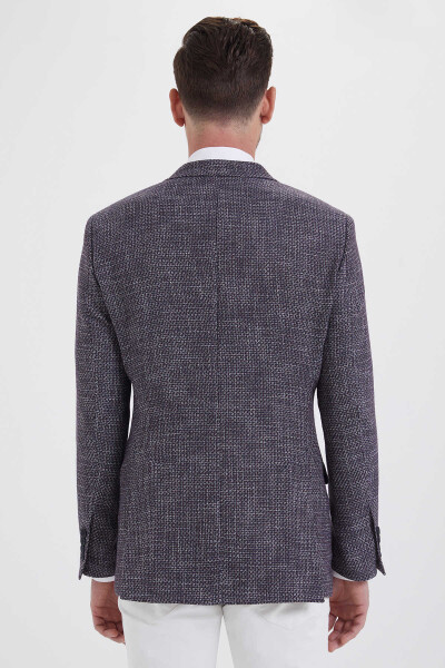 Desenli Slim Fit Lacivert Ceket - 4