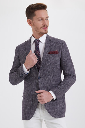 Desenli Slim Fit Lacivert Ceket - 5