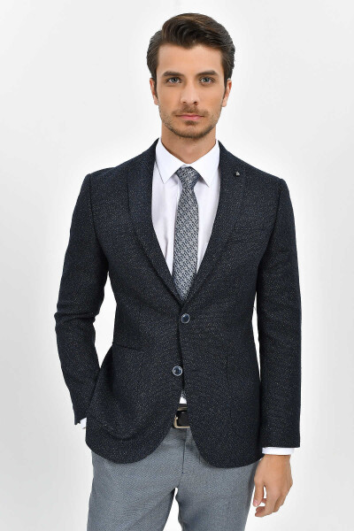 Lacivert Slim Fit Desenli Blazer Ceket - 1