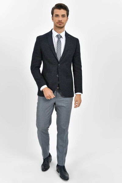 Lacivert Slim Fit Desenli Blazer Ceket - 2