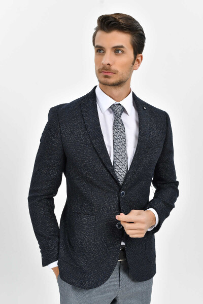 Lacivert Slim Fit Desenli Blazer Ceket - 3