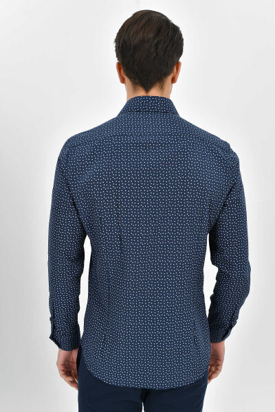 Lacivert Slim Fit Baskılı Pamuklu Uzun Kol Spor Gömlek - 5