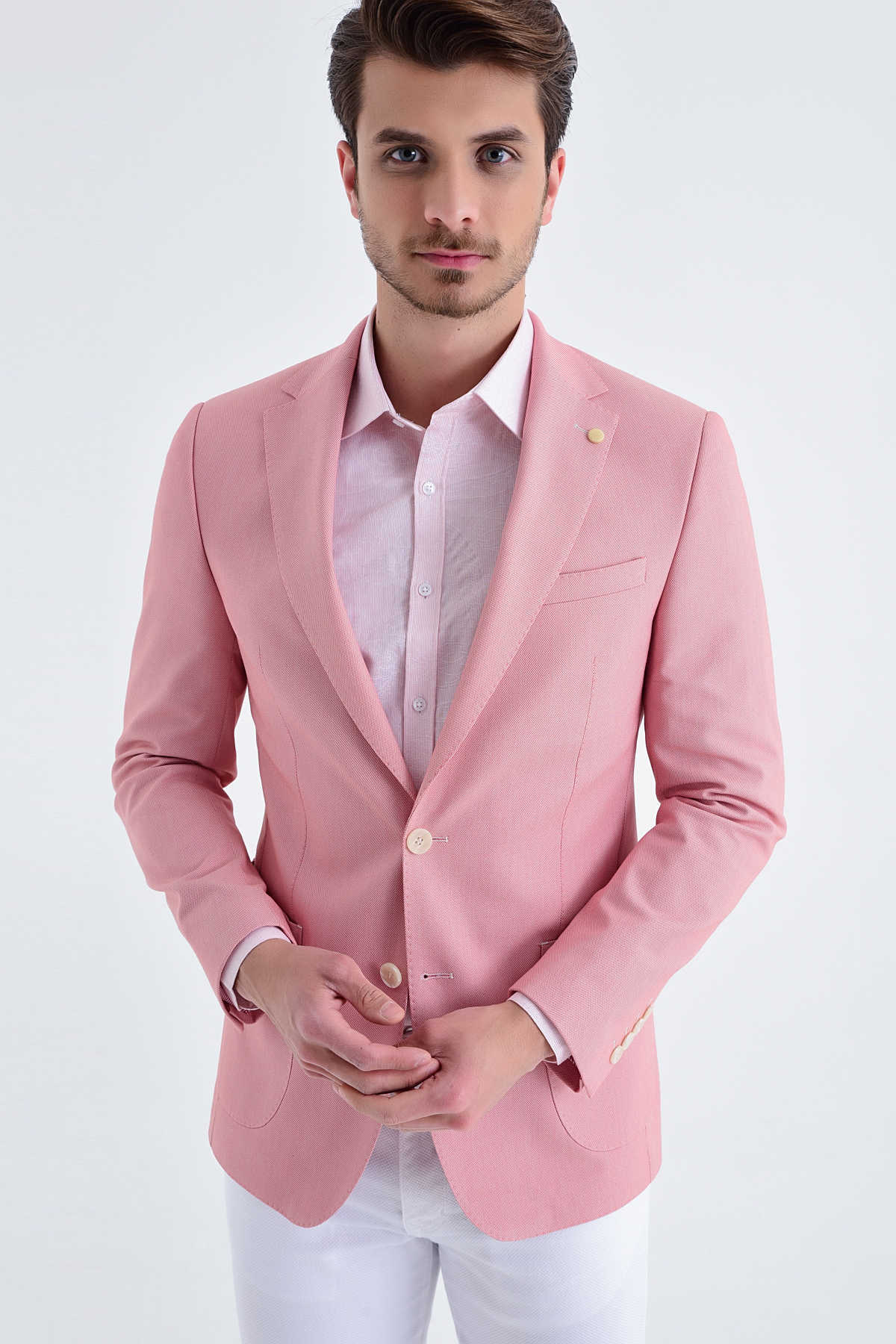 Hatem Saykı - Pembe Slim Fit Spor Ceket