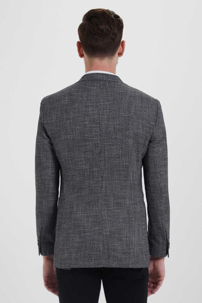 Siyah Slim Fit Desenli Klasik Ceket - 4