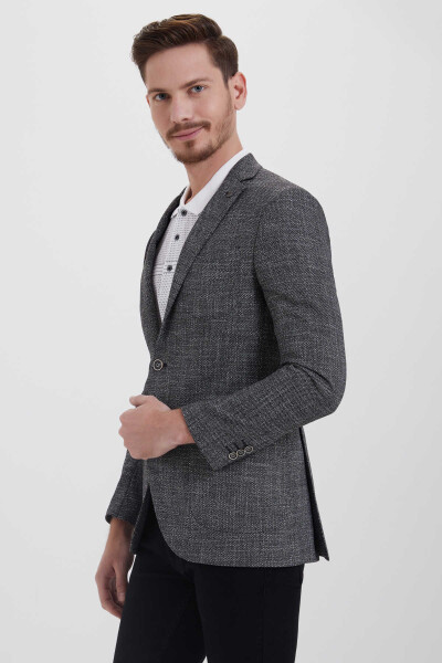 Siyah Slim Fit Desenli Klasik Ceket - 1