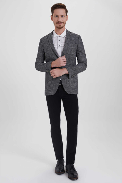 Siyah Slim Fit Desenli Klasik Ceket - 2
