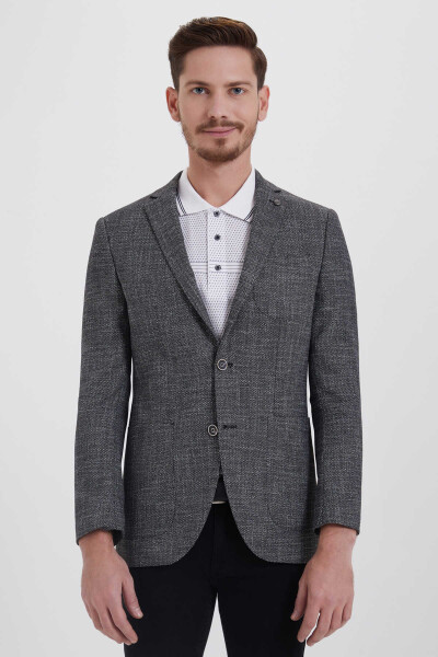 Siyah Slim Fit Desenli Klasik Ceket - 3