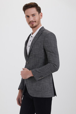 Siyah Slim Fit Desenli Klasik Ceket - 6