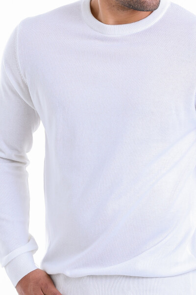Ekru Regular Fit Bisiklet Yaka 100% Pamuklu Triko Kazak - 4