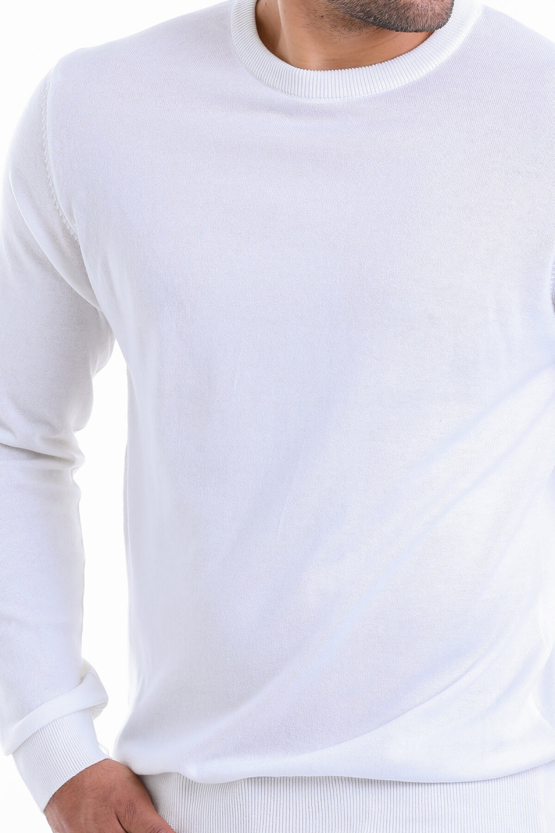 Ekru Regular Fit Bisiklet Yaka 100% Pamuklu Triko Kazak - Hatemoğlu (1)