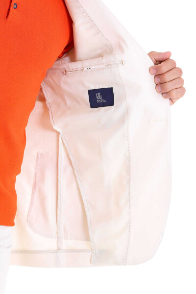 Ekru Comfort Fit Mono Yaka Casual Keten Ceket - 6