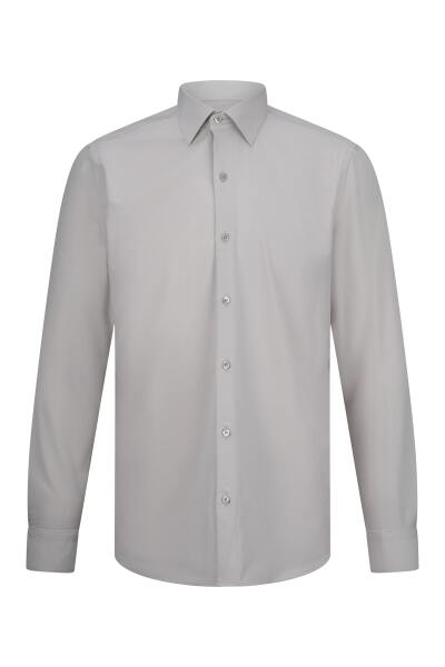 Ekru Comfort Fit Slim Yaka Uzun Kollu Gömlek 
