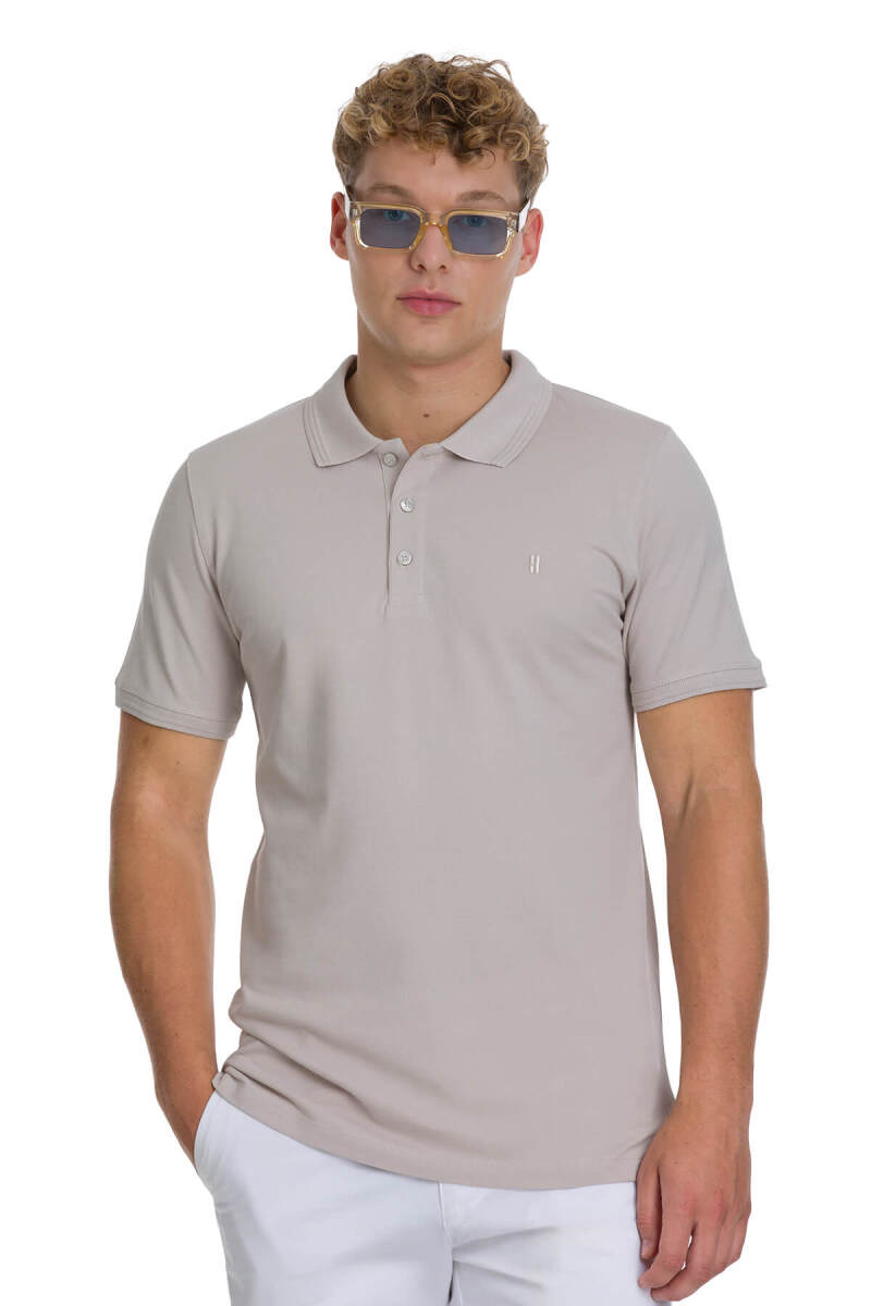 Ekru Regular Fit 100% Pamuklu Polo Yaka Tişört - Hatemoğlu