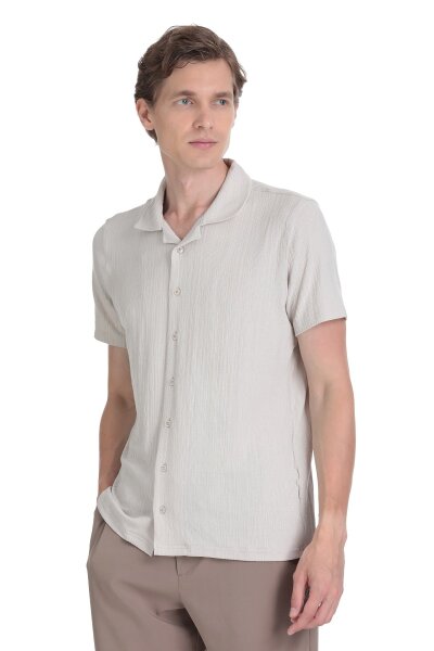 Ekru Regular Fit Apaş Yaka Gömlek - 3
