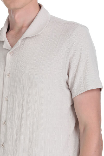 Ekru Regular Fit Apaş Yaka Gömlek - 4