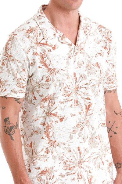 Ekru Regular Fit Baskılı Polo Yaka Pamuklu Tişört - 5