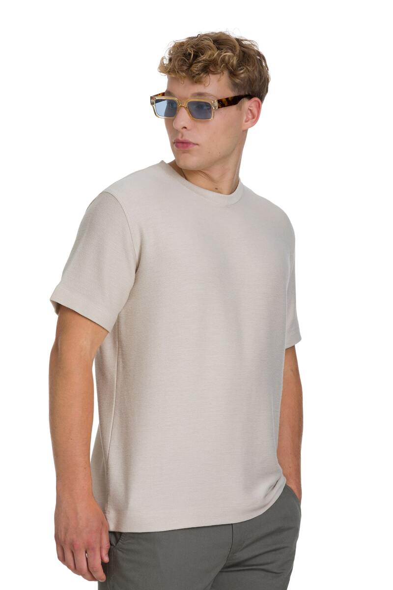 Ekru Regular Fit Bisiklet Yaka Basic Tişört - Saykı (1)