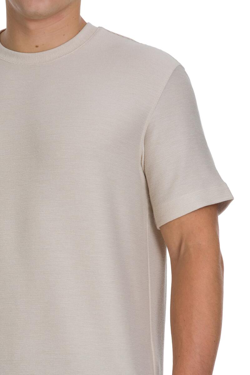 Ekru Regular Fit Bisiklet Yaka Basic Tişört - Saykı (1)