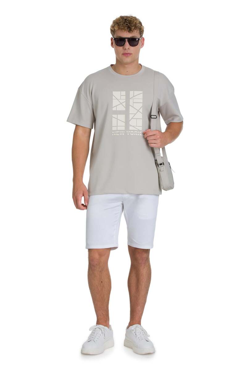 Ekru Regular Fit Bisiklet Yaka Oversize Tişört - HTML (1)