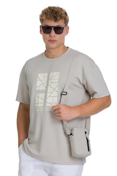 Ekru Regular Fit Bisiklet Yaka Oversize Tişört - 3