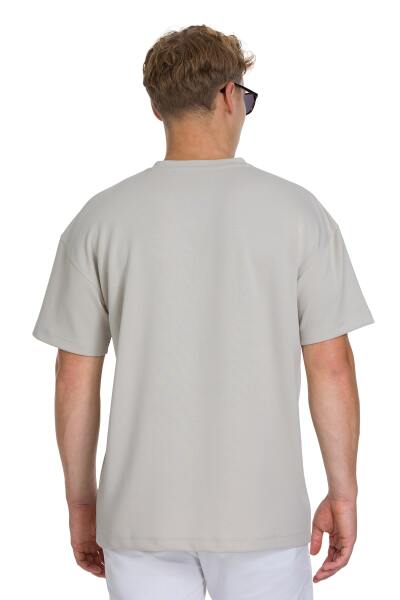 Ekru Regular Fit Bisiklet Yaka Oversize Tişört - 5