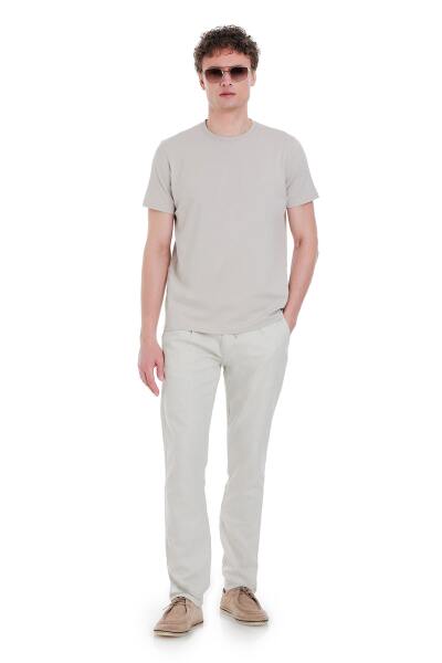 Ekru Regular Fit Bisiklet Yaka Pamuklu Tişört - 2