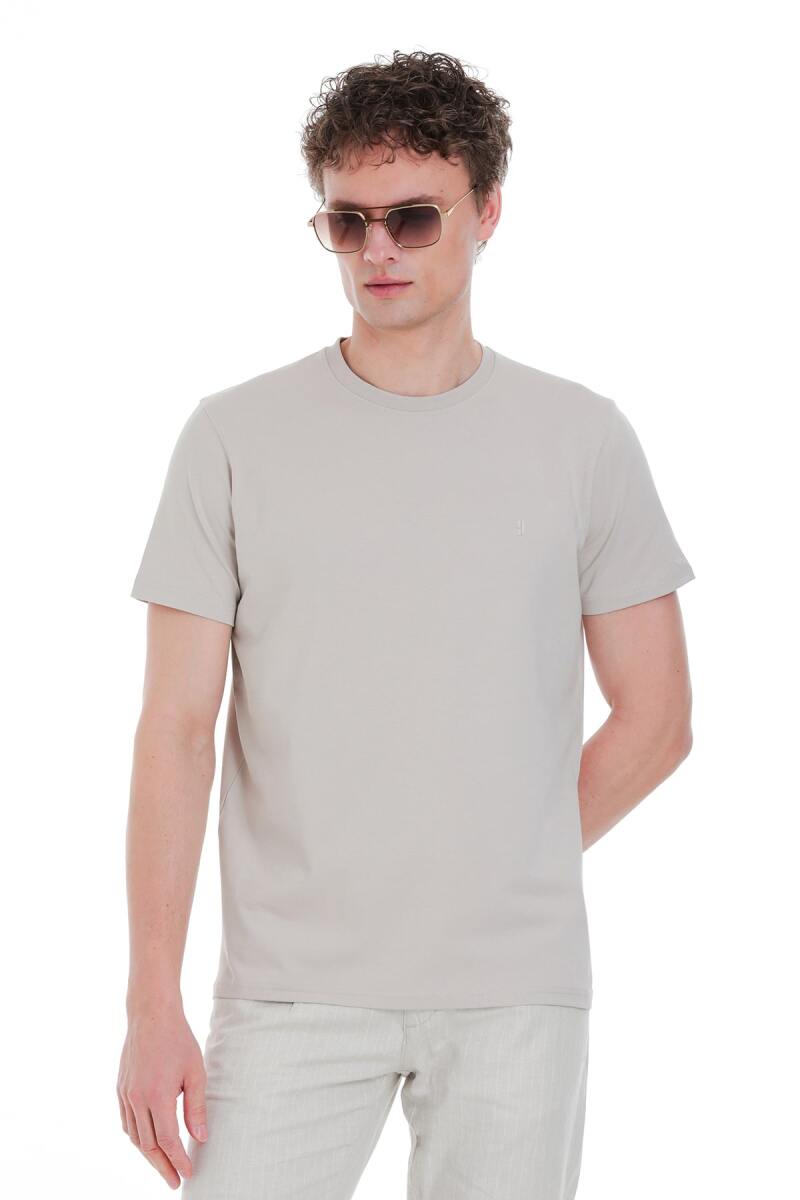 Ekru Regular Fit Bisiklet Yaka Pamuklu Tişört - HTML (1)