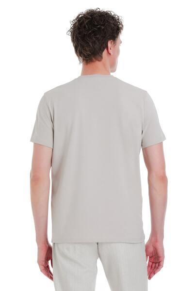 Ekru Regular Fit Bisiklet Yaka Pamuklu Tişört - 5