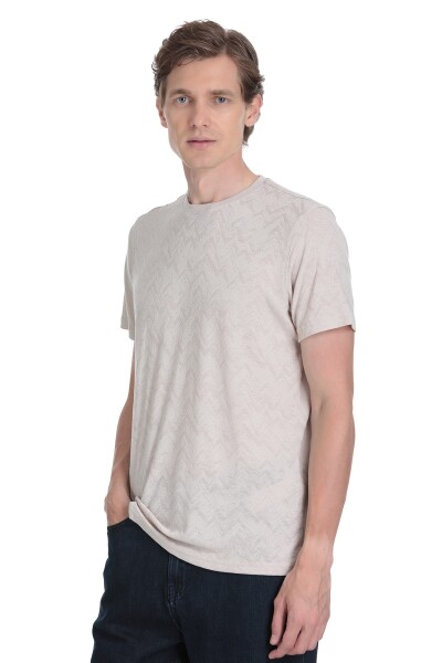 Ekru Regular Fit Bisiklet Yaka Tişört 