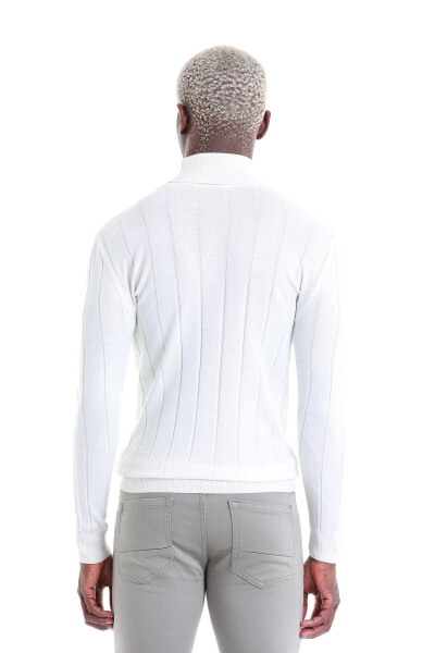 Ekru Comfort Fit Fitilli Balıkçı Yaka Yünlü Kazak - 6