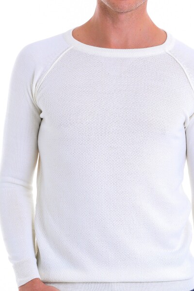 Ekru Regular Fit Desenli Bisiklet Yaka Yünlü Triko Kazak - 11