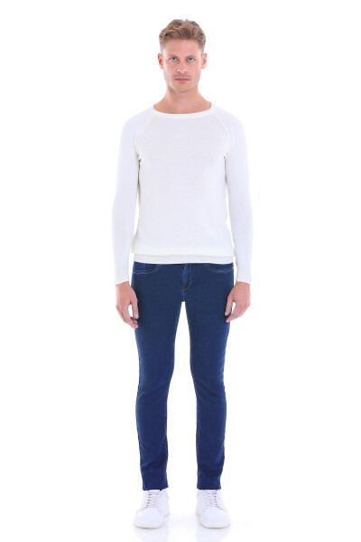 Ekru Regular Fit Desenli Bisiklet Yaka Yünlü Triko Kazak - 4