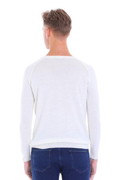 Ekru Regular Fit Desenli Bisiklet Yaka Yünlü Triko Kazak - 6