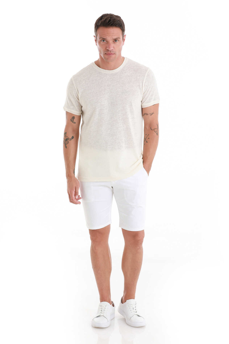 Ekru Regular Fit Bisiklet Yaka Pamuklu Tişört - Hatem Saykı (1)