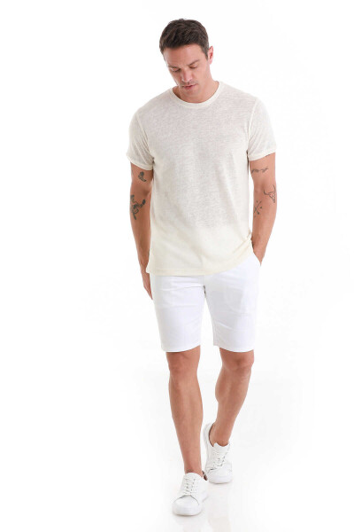 Ekru Regular Fit Bisiklet Yaka Pamuklu Tişört - 3