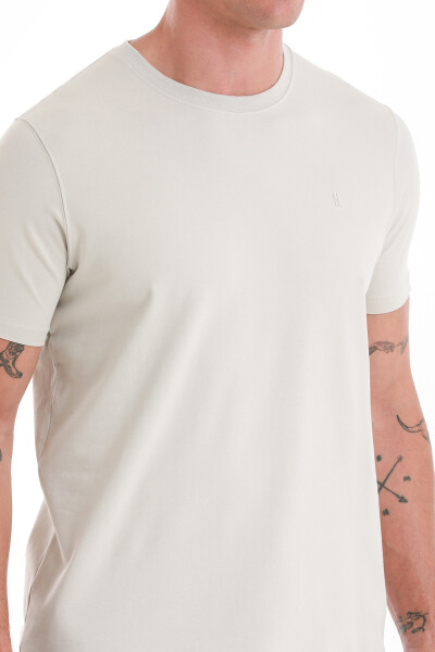 Ekru Regular Fit Bisiklet Yaka Pamuklu Tişört - 5