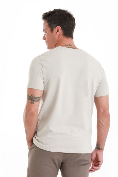 Ekru Regular Fit Bisiklet Yaka Pamuklu Tişört - 6