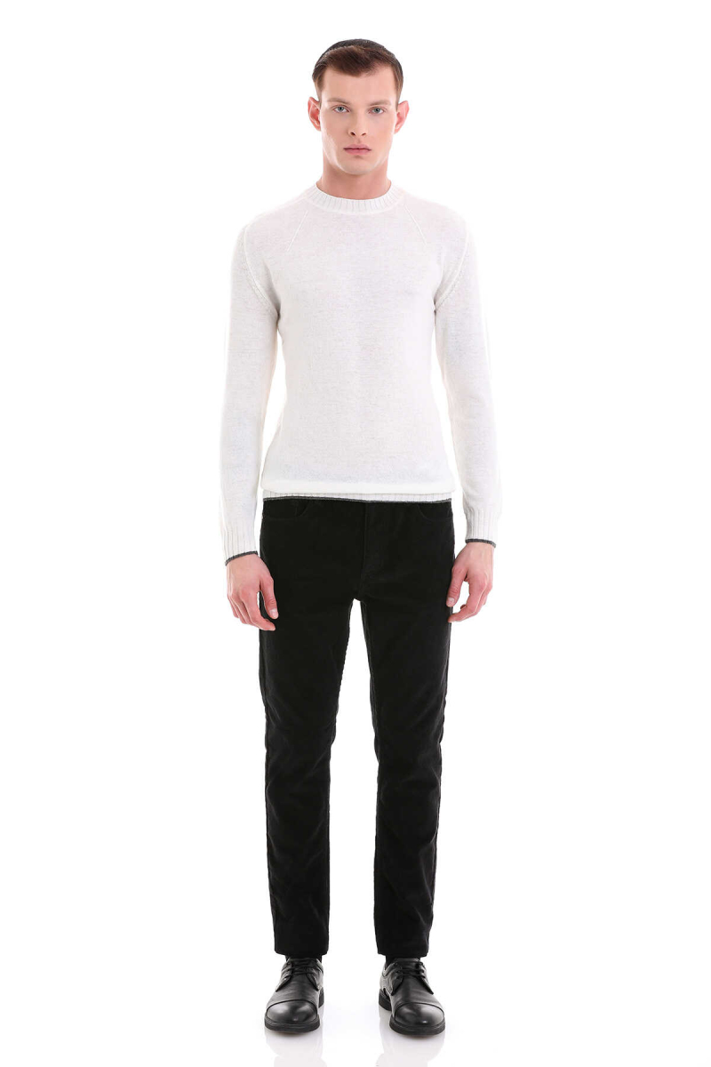 Ekru Regular Fit Bisiklet Yaka Yünlü Casual Triko Kazak - HTML (1)