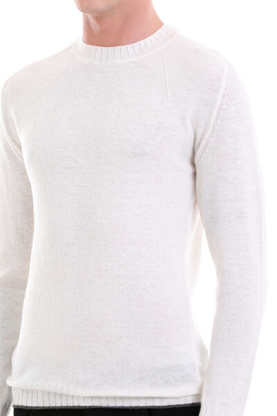 Ekru Regular Fit Bisiklet Yaka Yünlü Casual Triko Kazak - 6