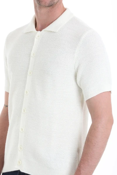 Ekru Regular Fit Düğmeli Kısa Kollu Triko Hırka - 4