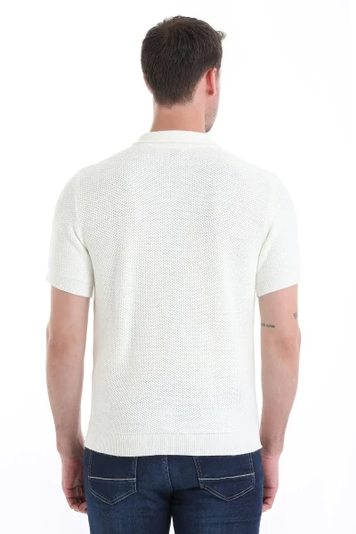 Ekru Regular Fit Düğmeli Kısa Kollu Triko Hırka - 5