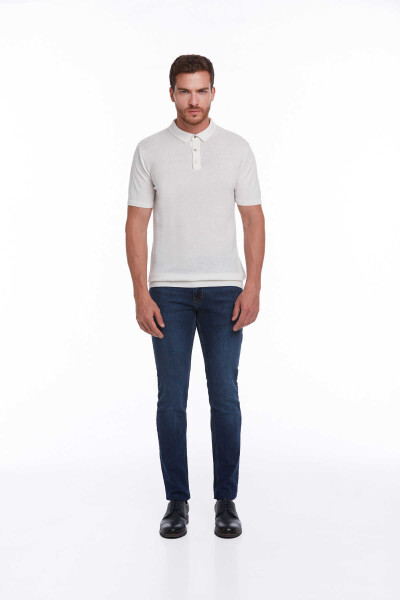 Ekru Regular Fit jakarlı Pamuklu Polo Yaka Triko Tişört - 2