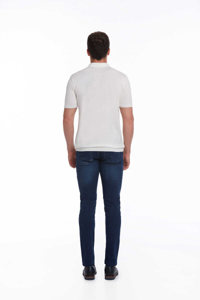 Ekru Regular Fit jakarlı Pamuklu Polo Yaka Triko Tişört - 4