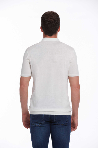 Ekru Regular Fit jakarlı Pamuklu Polo Yaka Triko Tişört - 5