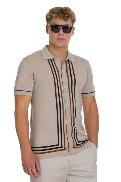 Ekru Regular Fit Polo Yaka Pamuklu Tişört - 1