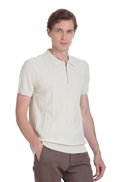 Ekru Regular Fit Polo Yaka Rayon Tişört 