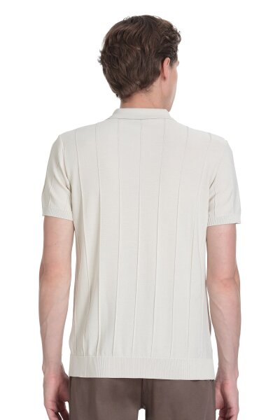 Ekru Regular Fit Polo Yaka Rayon Tişört - 5