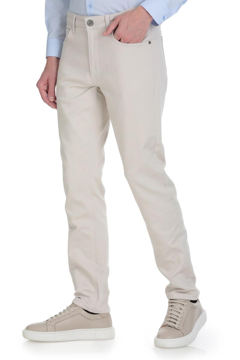 Ekru Slim Fit 5 Cep Pamuklu Kanvas Pantolon - Saykı (1)