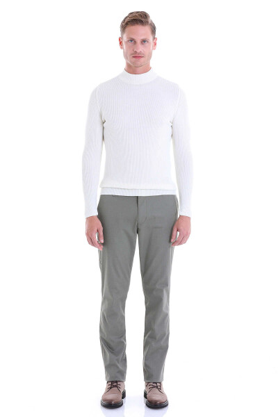 Ekru Slim Fit Fitilli Yarım Balıkçı Yaka Yünlü Kazak - 3