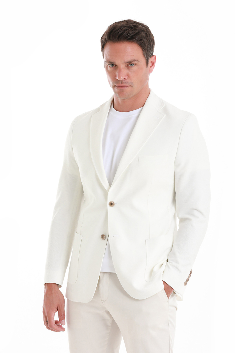 Ekru Slim Fit Mono Yaka Casual Ceket - HTML